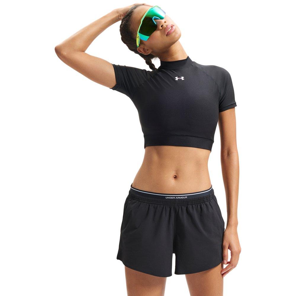 Under Armour Women's HeatGear Crop Mock Short Sleeve Top - Black/White - BLACK/WHITE